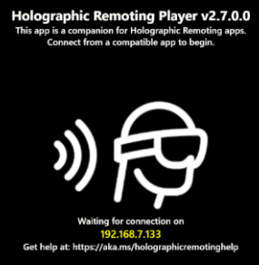 Captura de tela do player de comunicação remota do Holographic em execução no HoloLens