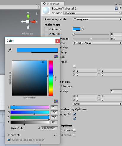 Captura de tela do pop-up de seleção de cores.