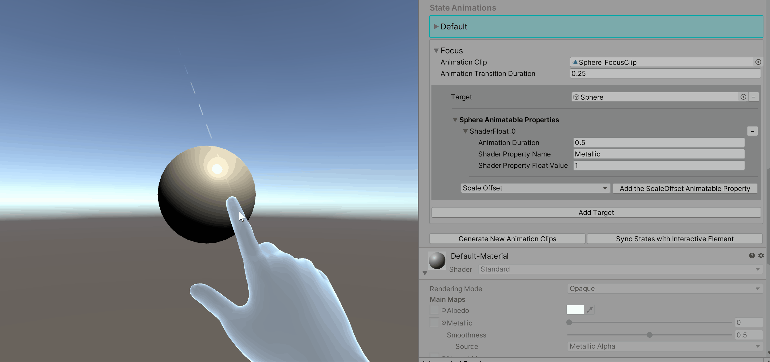 Shader float with virtual hand interaction