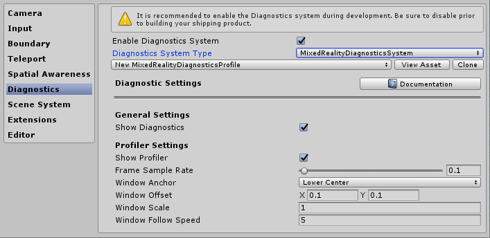 Diagnostics settings System settings 2