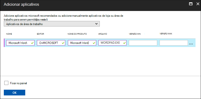Microsoft Intune console de gerenciamento: adicionando informações do aplicativo Desktop.