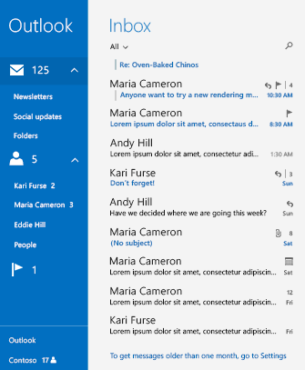 captura de tela cortada do aplicativo windows mail mostrando uma mensagem da interface do usuário instrucional