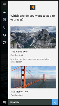 Captura de tela da tela da Cortana mostrando Título com o ícone e o texto 280x140
