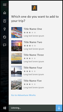 Captura de tela da tela da Cortana mostrando Título com o ícone e o texto 68x68