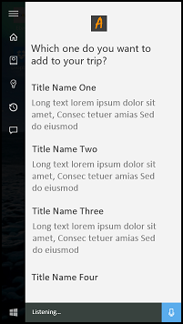 Captura de tela da tela da Cortana mostrando Título com texto