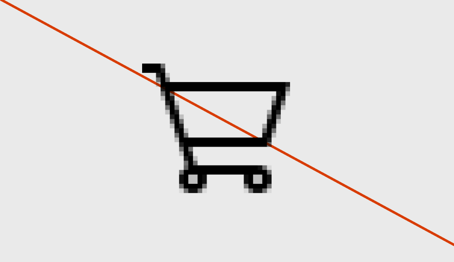 Captura de tela de um ícone de bitmap pixelado de um carrinho de compras.