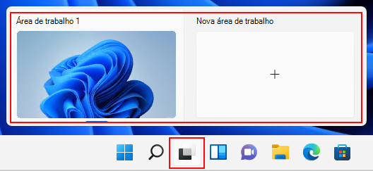 Na barra de tarefas do Windows 11, selecione o ícone da área de trabalho para criar muitas áreas de trabalho virtuais.