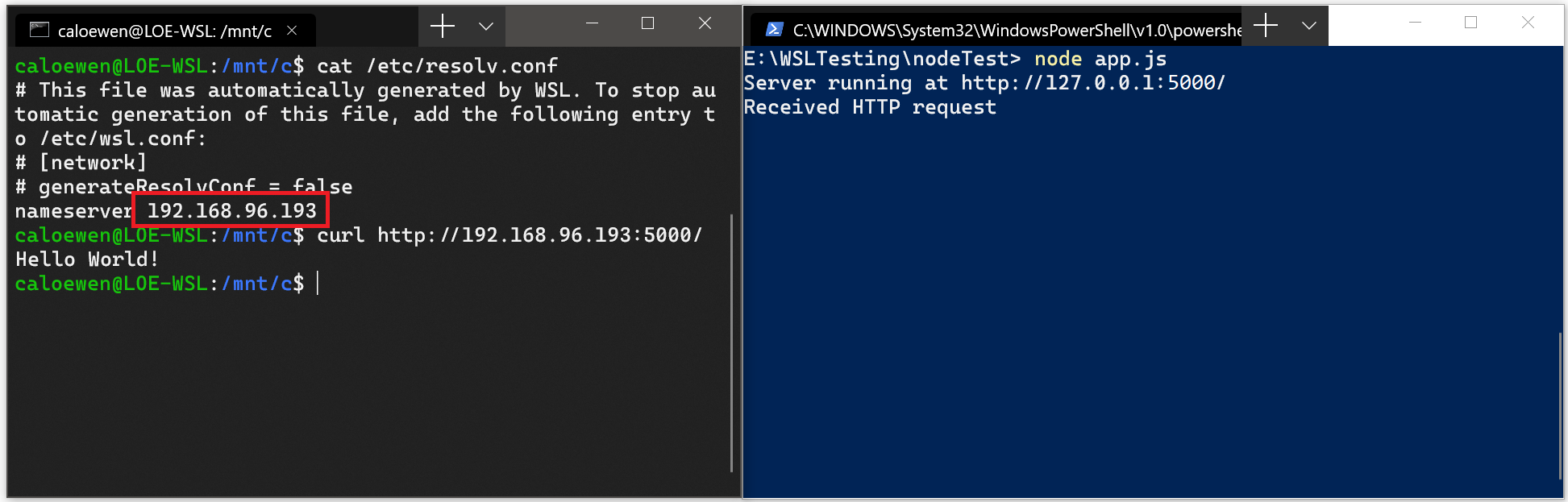 Conectar-se ao servidor NodeJS no Windows via Curl