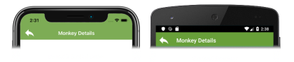 Captura de tela de uma substituição do ícone do botão Voltar do Shell no iOS e Android