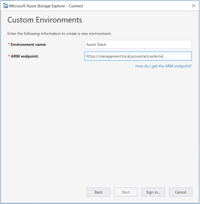 Add an account - Custom Environments