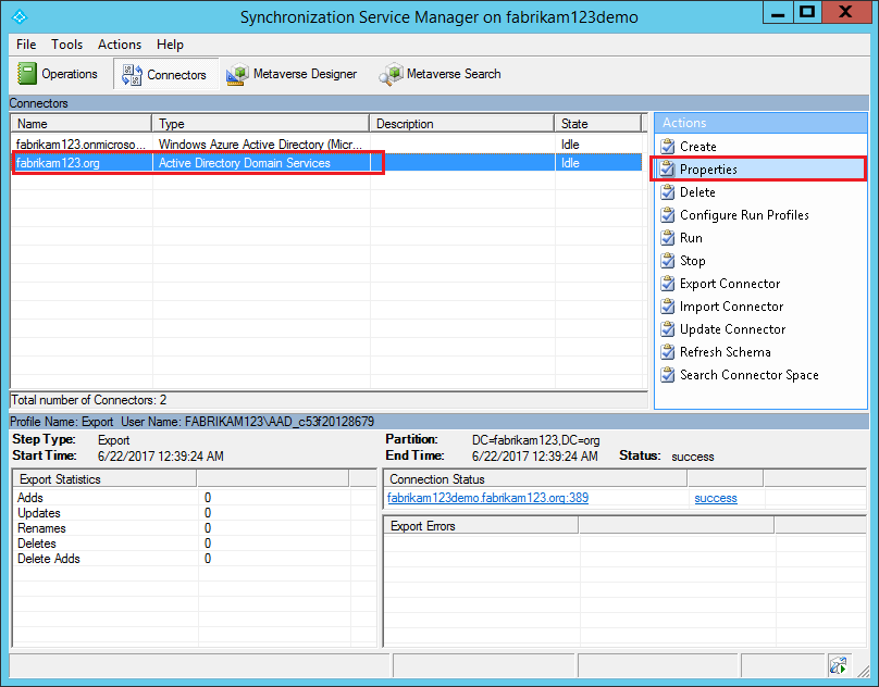 Synchronization Service Manager mostrando como editar propriedades