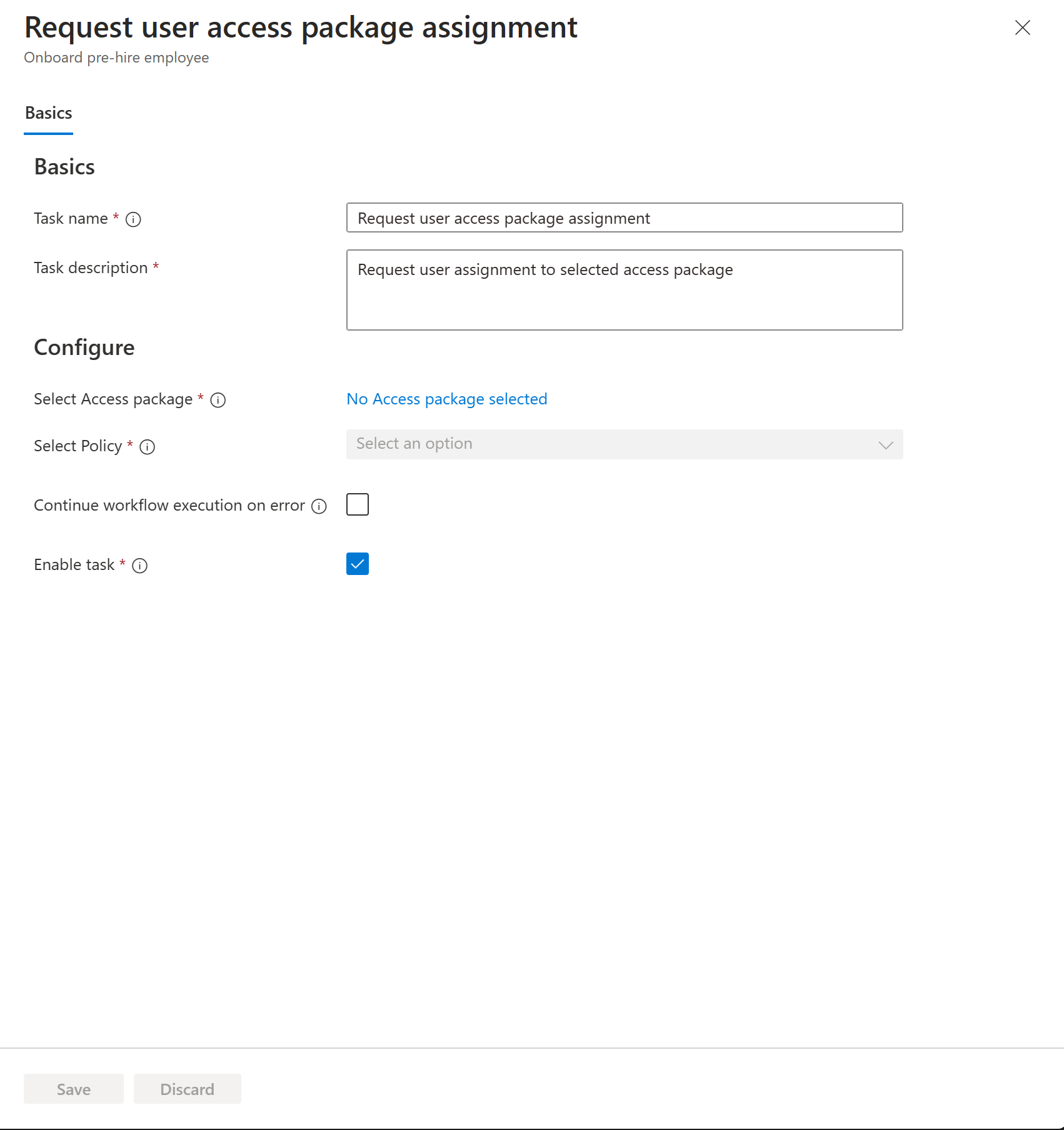 Captura de tela da tarefa de atribuição de pacote de acesso de usuário de solicitação.