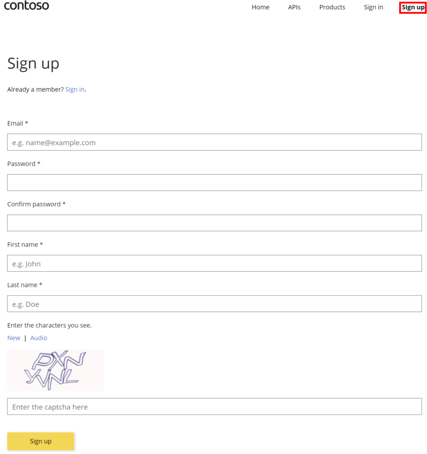 Captura de tela da página de inscrição no portal do desenvolvedor.