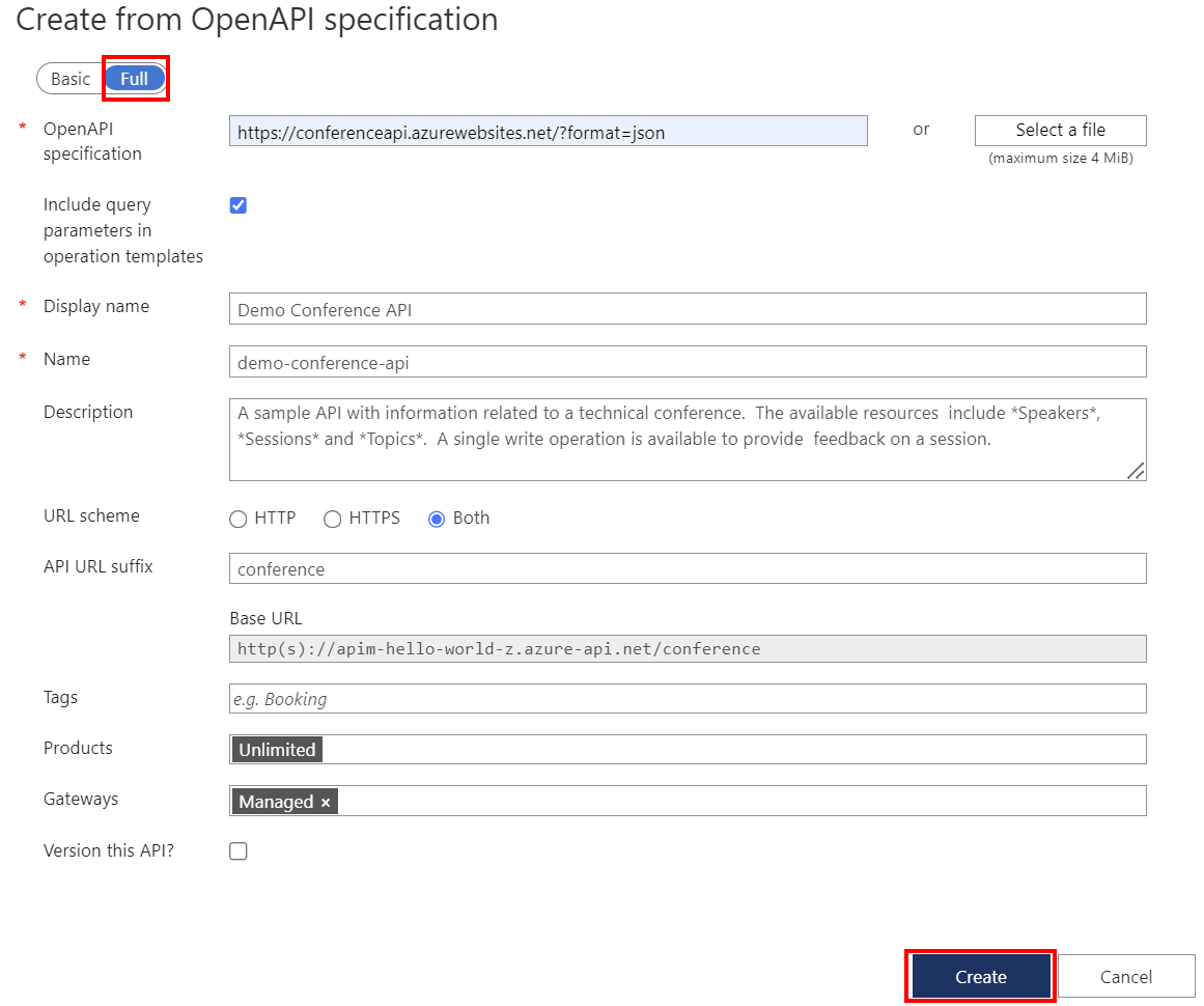 Captura de tela da criação de uma API no portal.