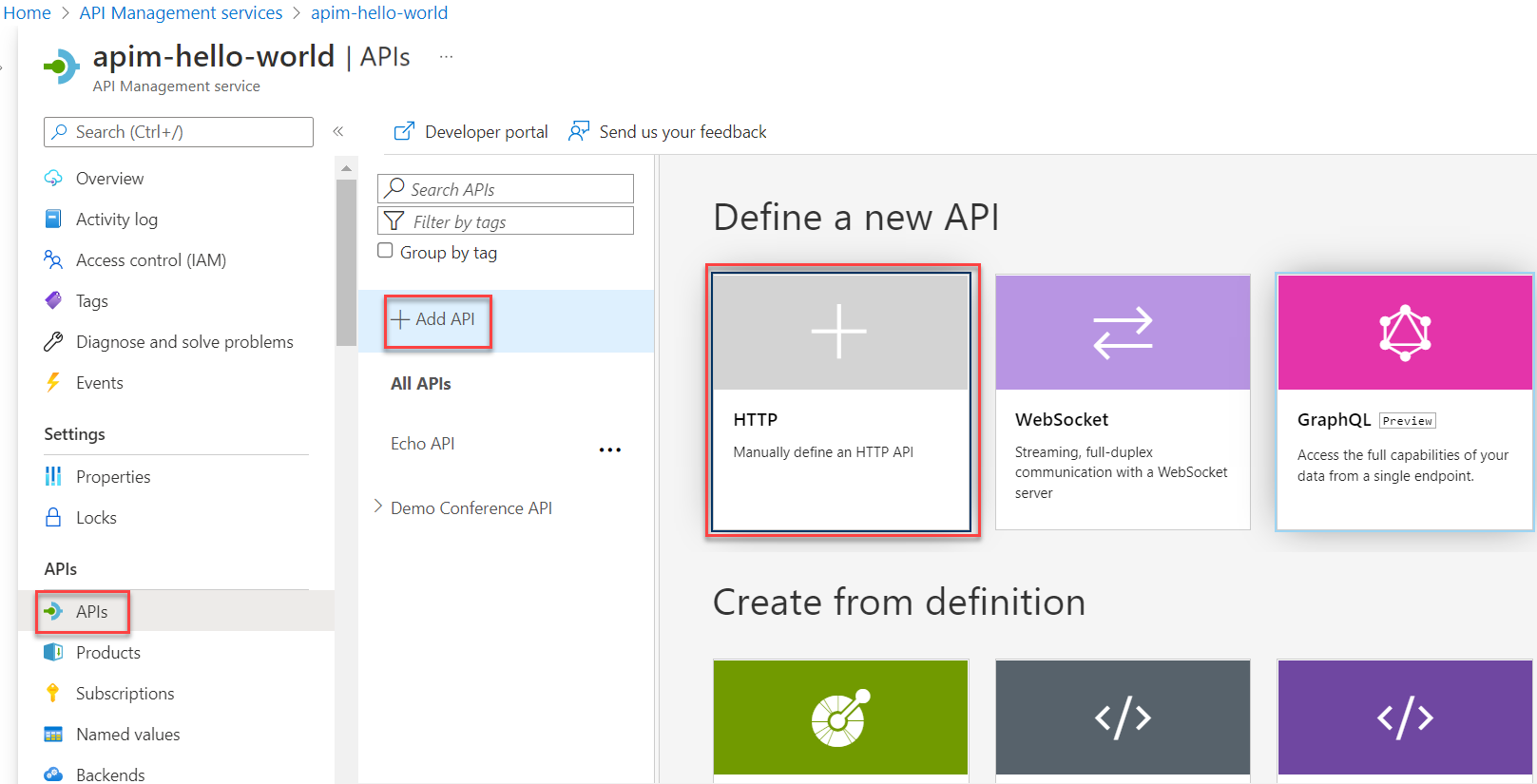 Definir uma API HTTP