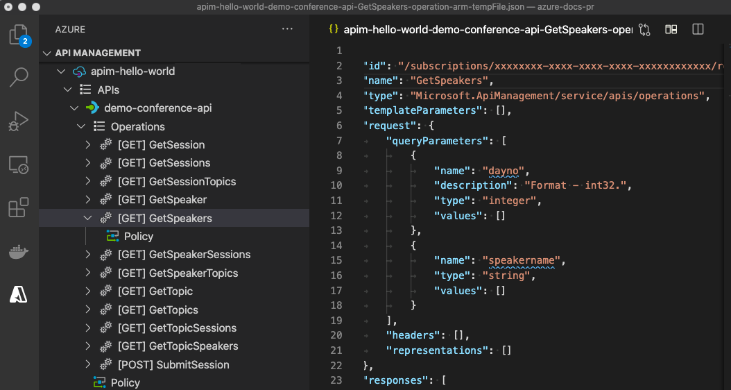 Captura de tela da API na extensão Gerenciamento de API.