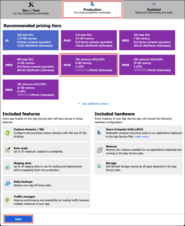 Screenshot showing the recommended pricing tiers for your app.