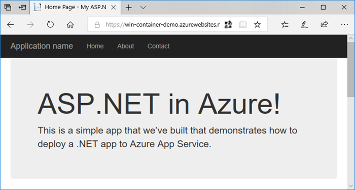 Captura de ecrã da aplicação Web atualizada no Azure.