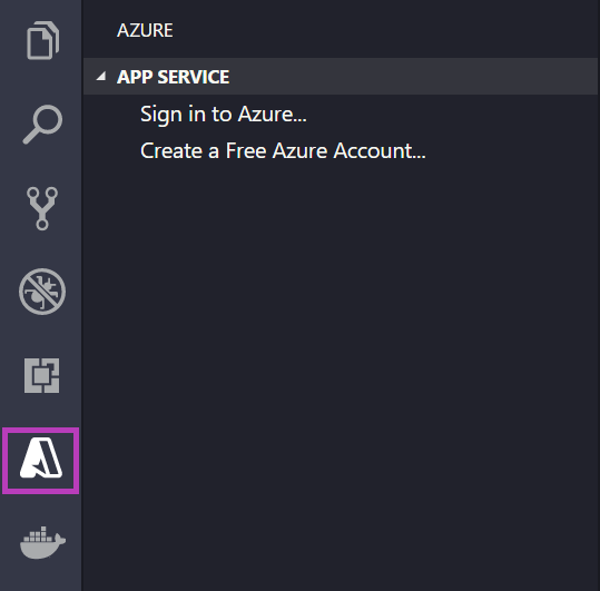 Captura de ecrã a mostrar a entrada no Azure no Visual Studio Code.