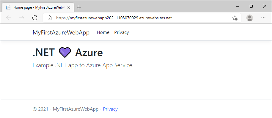 Screenshot do Visual Studio Code - Atualizado ASP.NET Core aplicação web 6.0 em Azure.