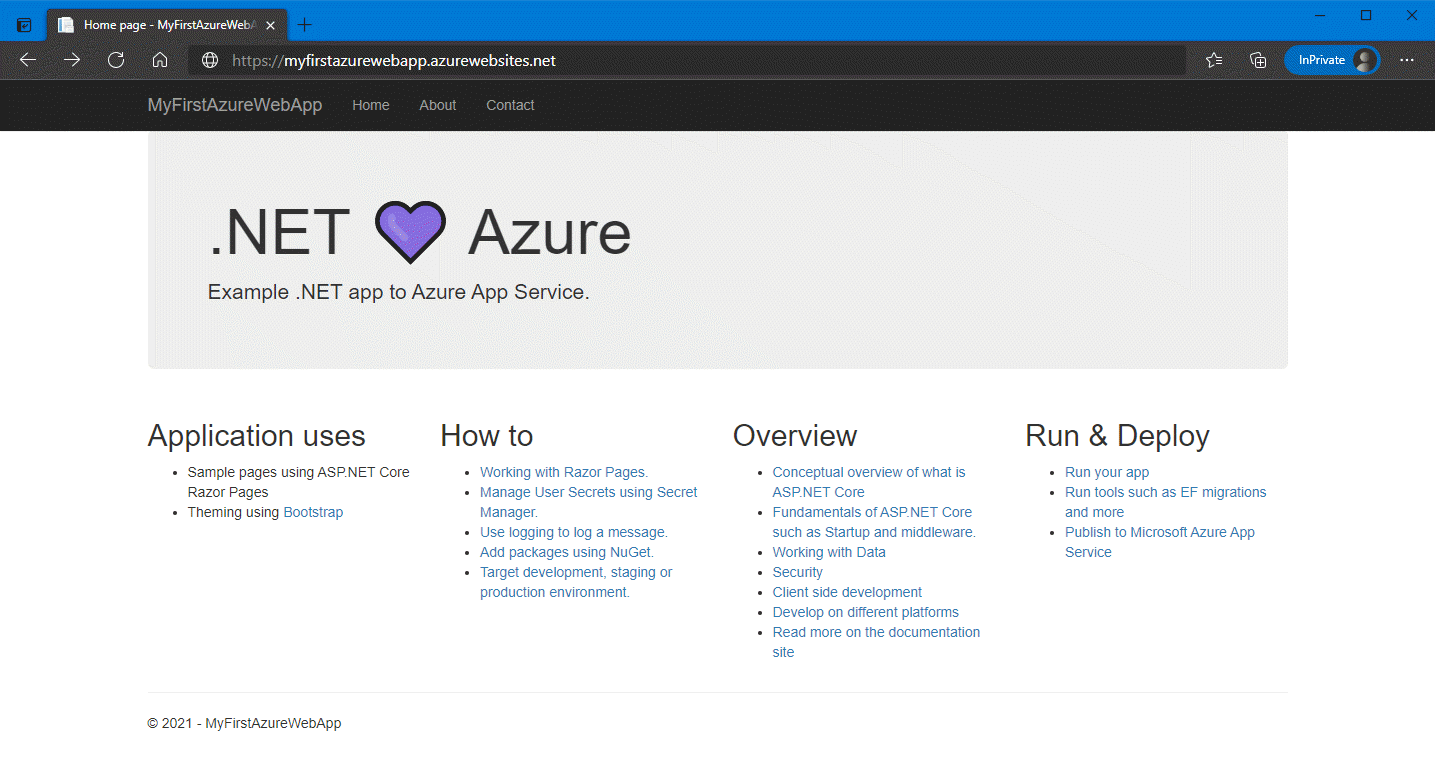 Screenshot do CLI - Atualizado ASP.NET aplicação web Framework 4.8 em Azure.