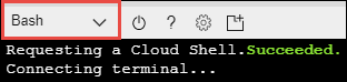 Selecione Bash para o ambiente de Cloud Shell