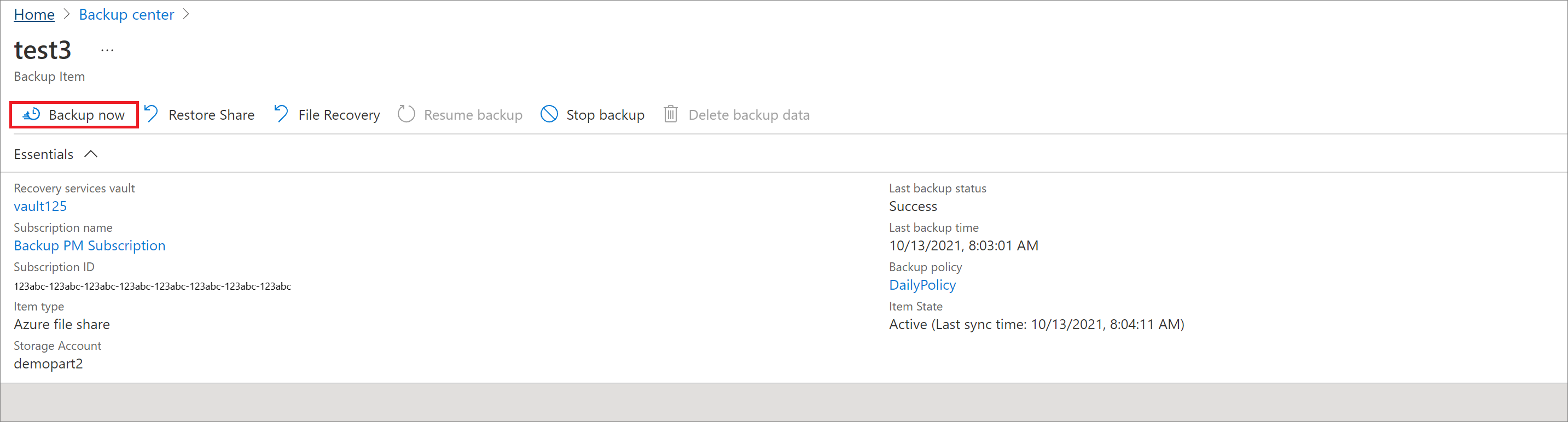 Captura de tela mostrando para selecionar Backup agora.
