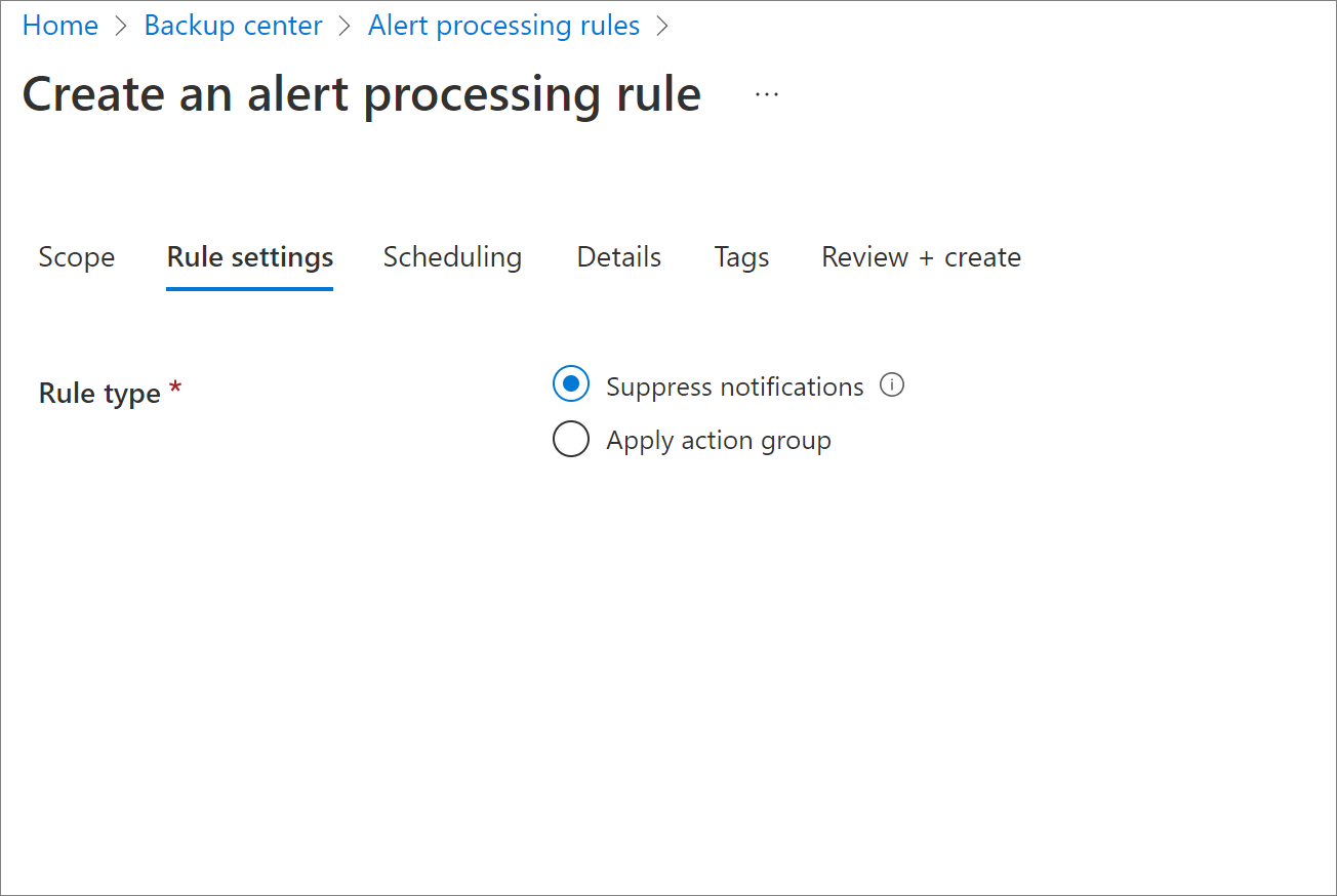 Captura de ecrã a mostrar as definições da regra de processamento de alertas.