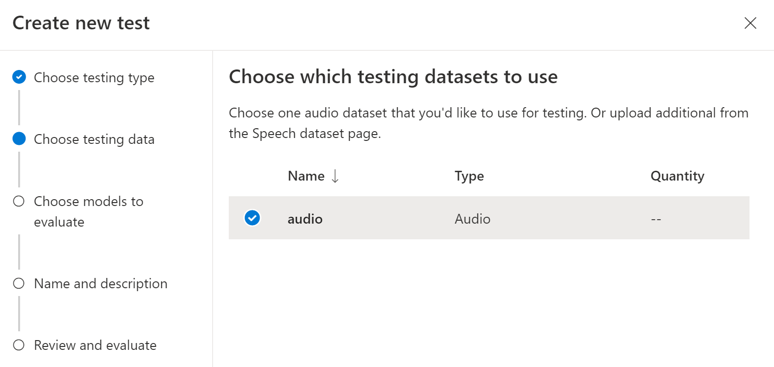 Captura de ecrã a mostrar a escolha de uma caixa de diálogo de conjunto de dados