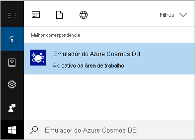 Select the Start button or press the Windows key, begin typing Azure Cosmos DB Emulator, and select the emulator from the list of applications