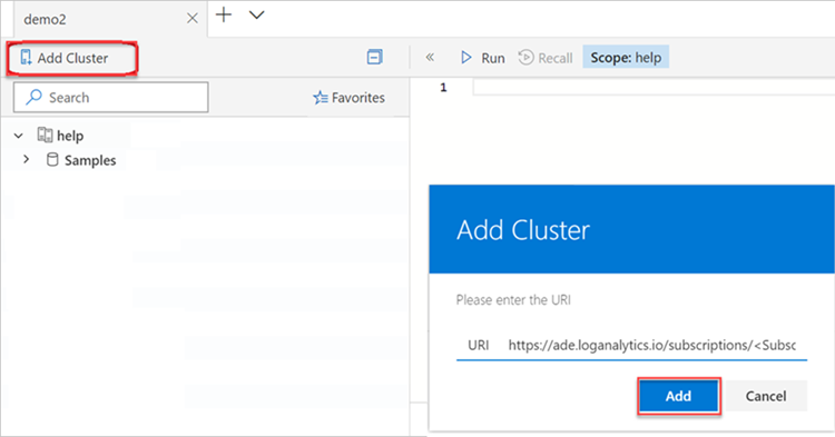 Captura de ecrã a mostrar a janela Adicionar cluster.