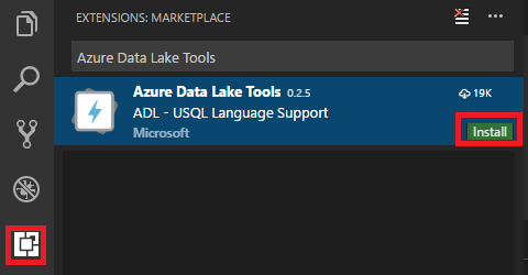 Seleções para instalar o Data Lake Tools