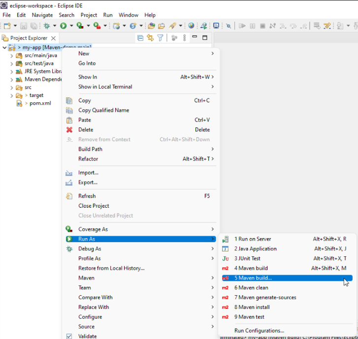 A screenshot showing how to build a project using Eclipse.