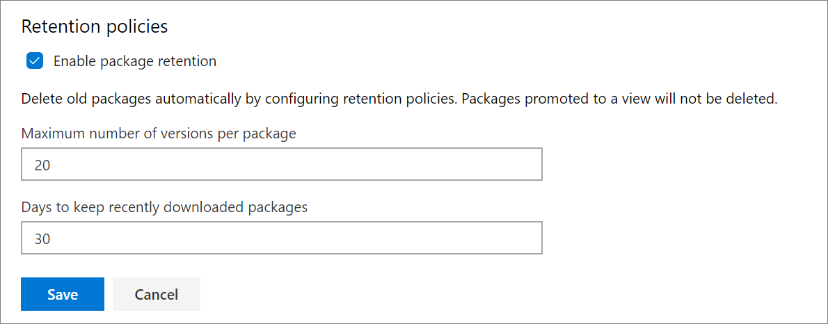 Screenshot that shows how to enable retention policies for your feed.