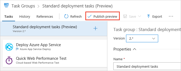 Publishing a preview version of a task group