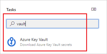 Uma captura de ecrã a mostrar como procurar a tarefa Key Vault do Azure.