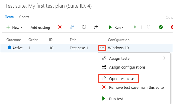 Captura de tela mostrando o caso de teste aberto para edição.