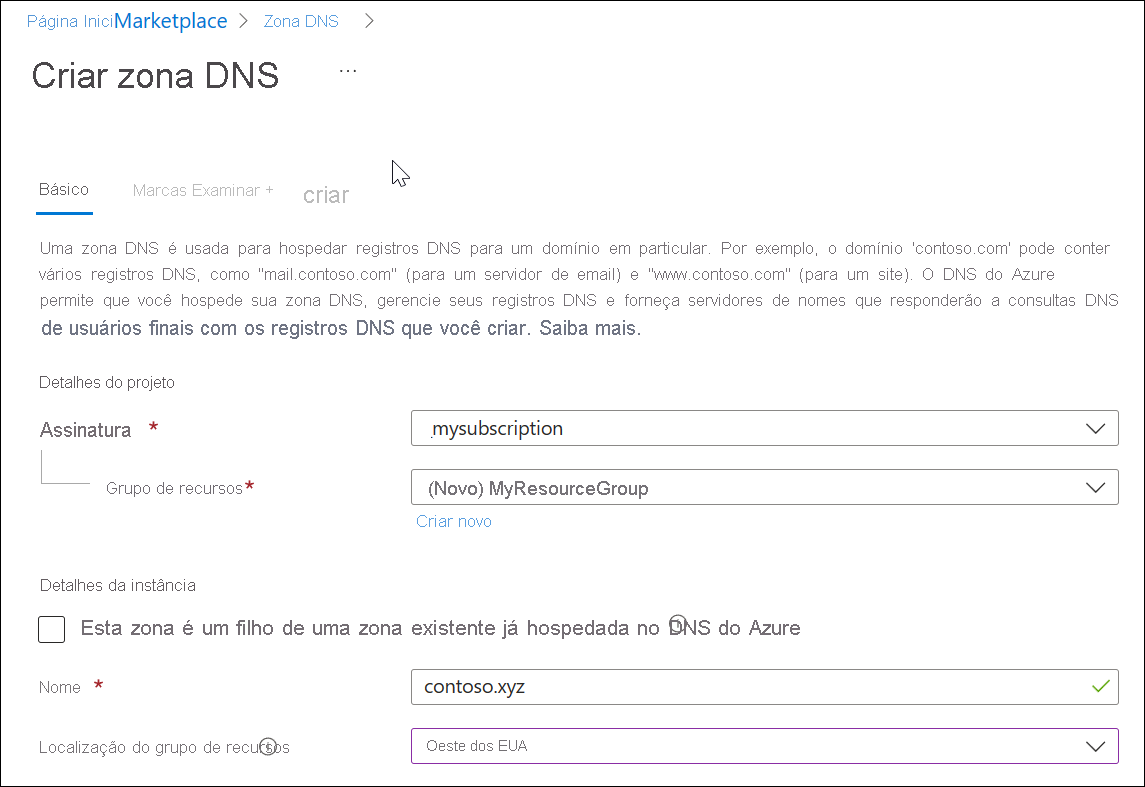 A screenshot showing how to create a DNS zone.