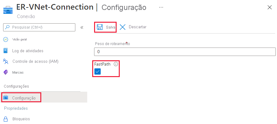 Captura de tela da caixa de seleção FastPath na página de configuração da conexão.