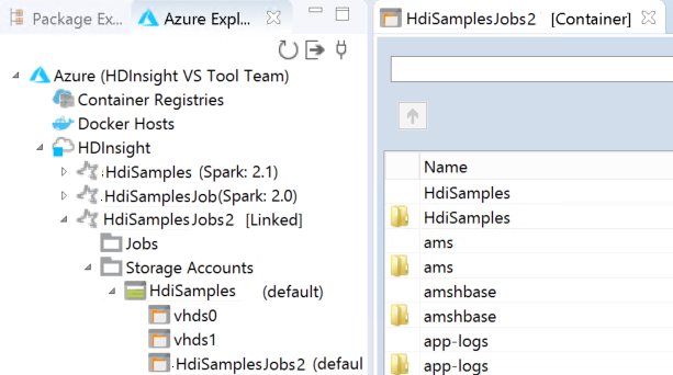 Azure Explorer storage accounts.