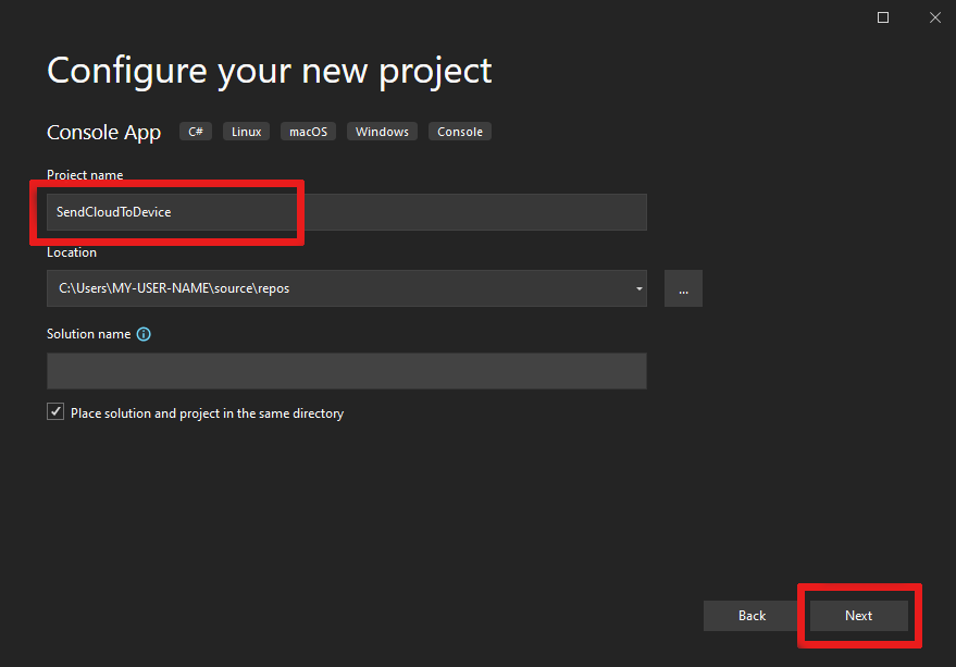 Configure a new project in Visual Studio