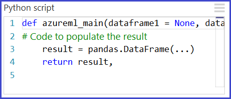 Código python de amostra na caixa de parâmetros do módulo
