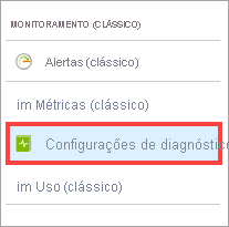 Item de menu diagnóstico em MONITORIZAÇÃO no portal do Azure.