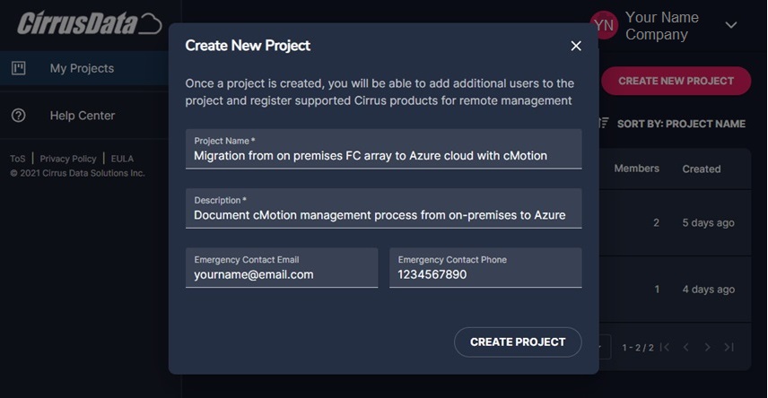 Screenshot shows the Create New Project dialog.