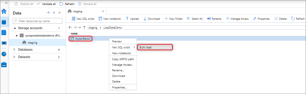 Screenshot that shows right-clicking a file or folder from a storage account.