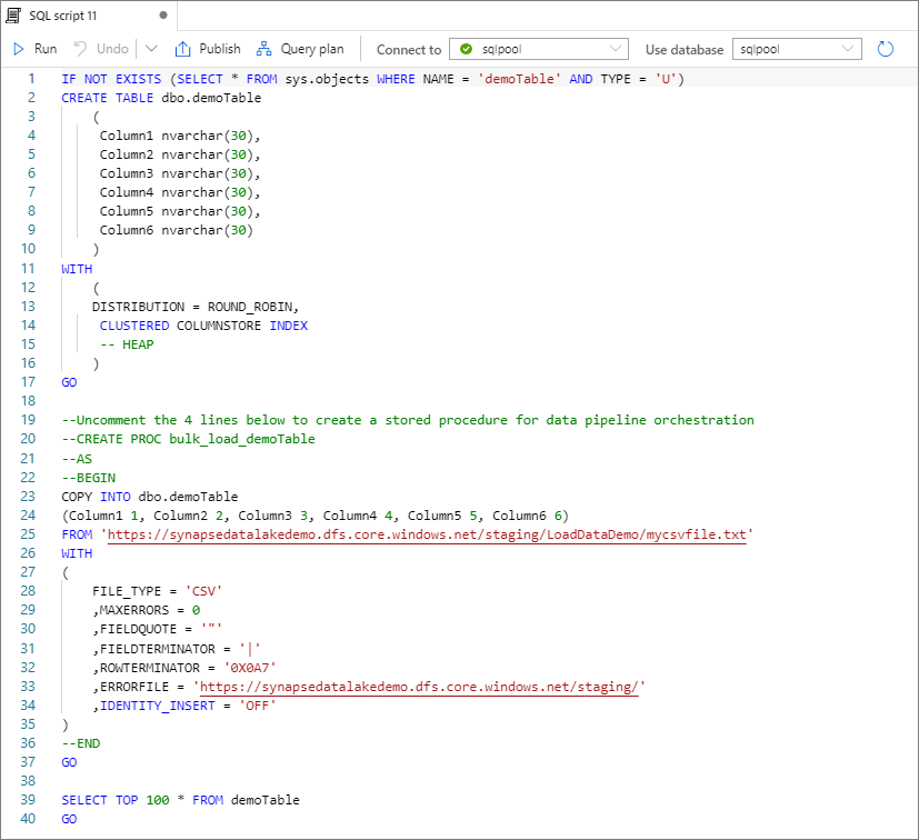 Screenshot that shows opening the SQL script.