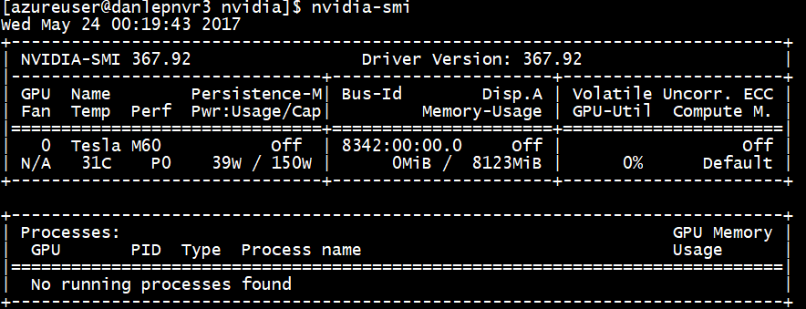 Captura de tela que mostra a saída quando o estado do dispositivo GPU é consultado.