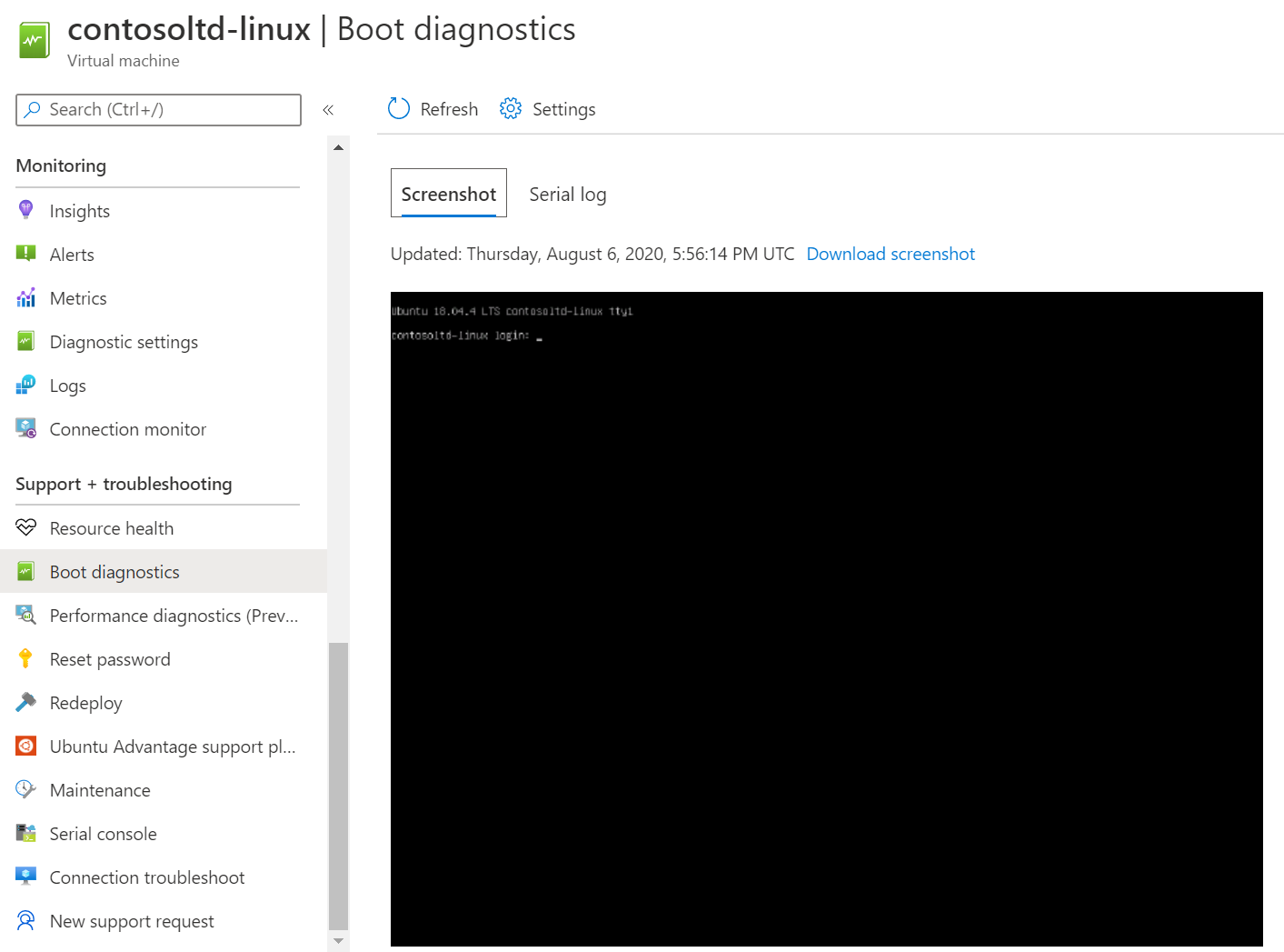 Captura de ecrã do diagnóstico de arranque do Linux
