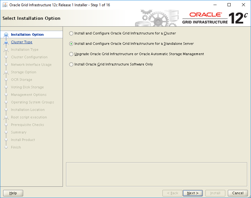 Screenshot of the installer's Select Installation Option page