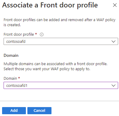 Captura de ecrã a mostrar a página Associar um perfil do Front Door.
